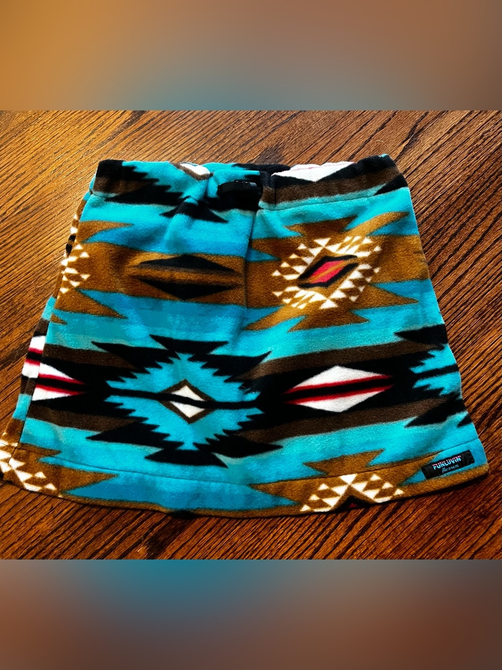 Turquoise & Brown Aztec Fleece Mini Skirt  M
